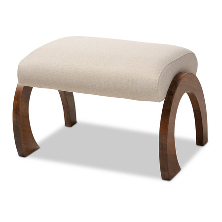 BAXTON STUDIO Sandrine Beige Upholstered Walnut Brown Finished Wood Ottoman 148-8224